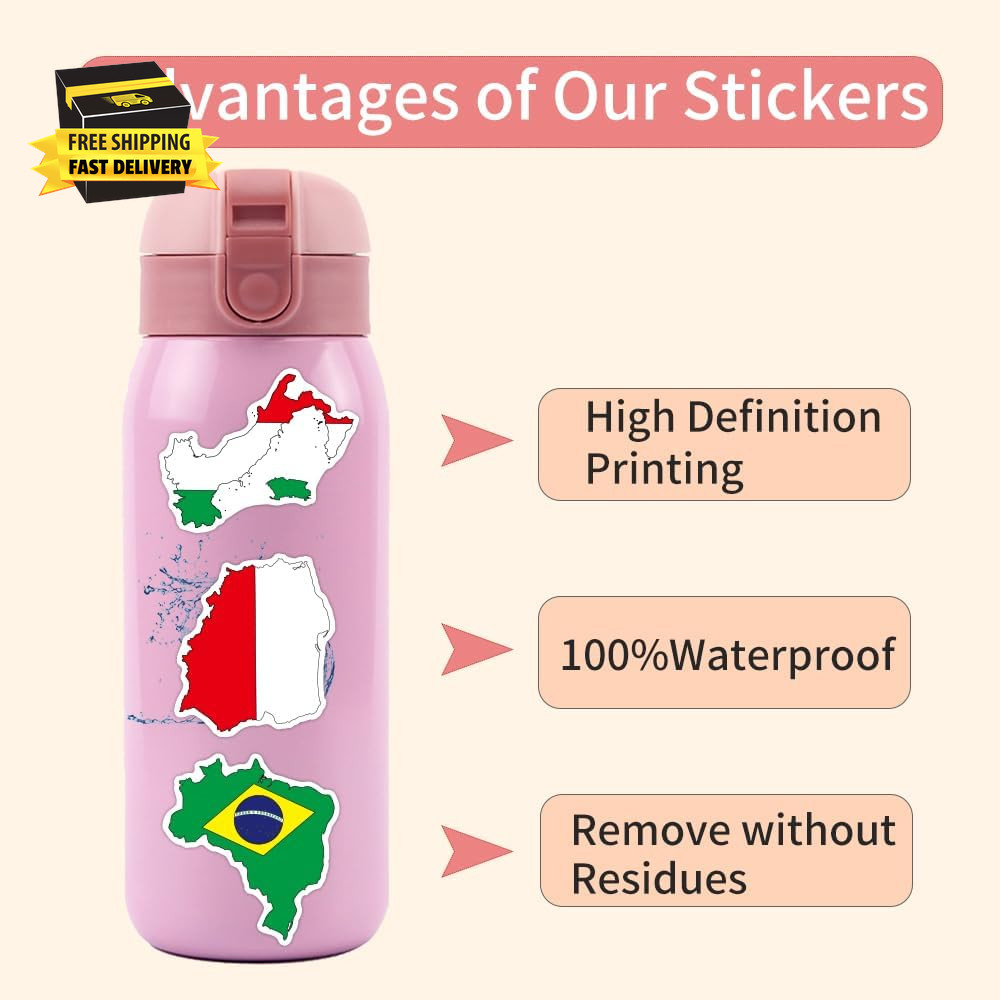 100 Pcs World Flag Stickers for Water Bottle, Waterproof Country Flag Sticker Pa