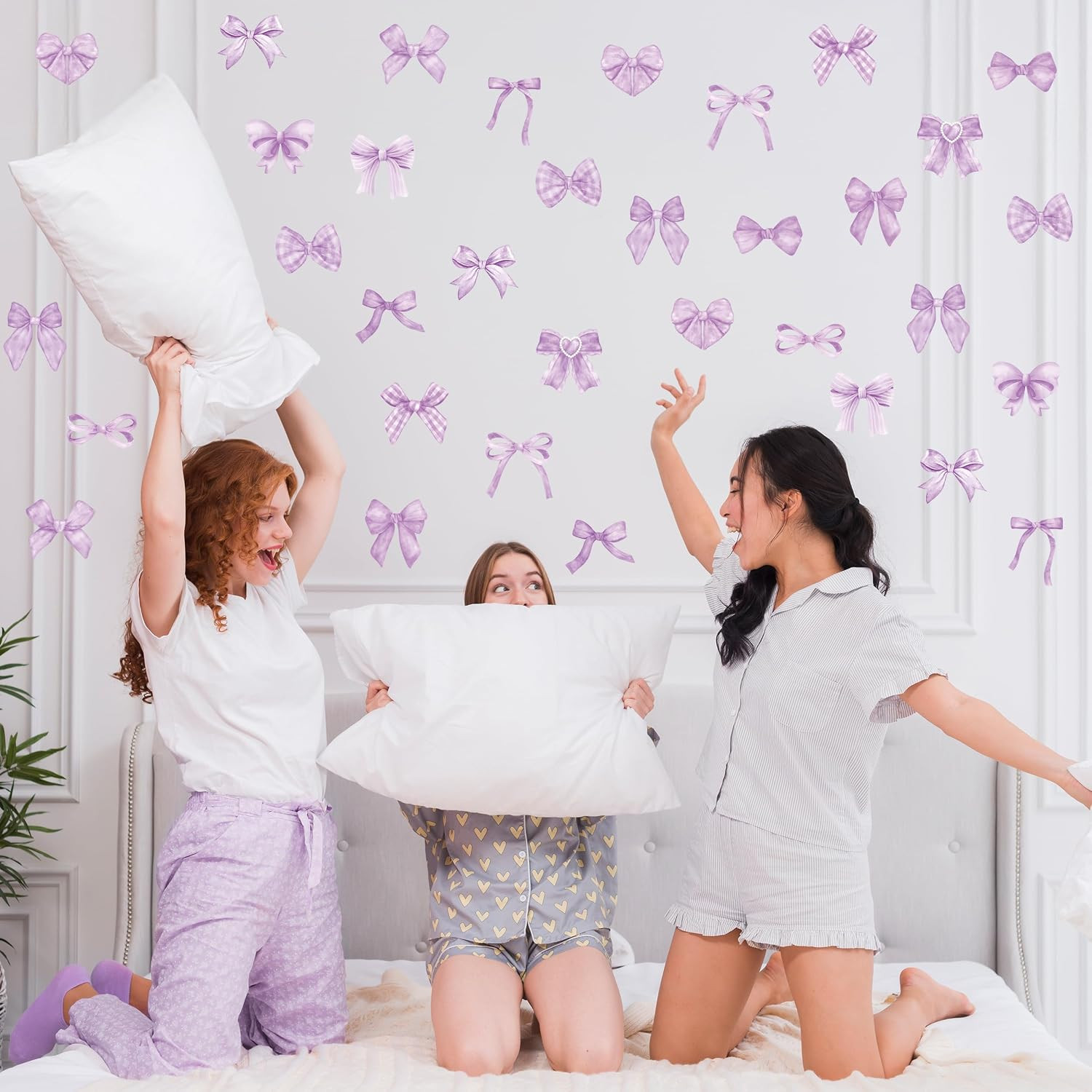 Purple Bow Wall Stickers- 60 Pcs Bowtie Decals Room Decor for Girls | Waterproof
