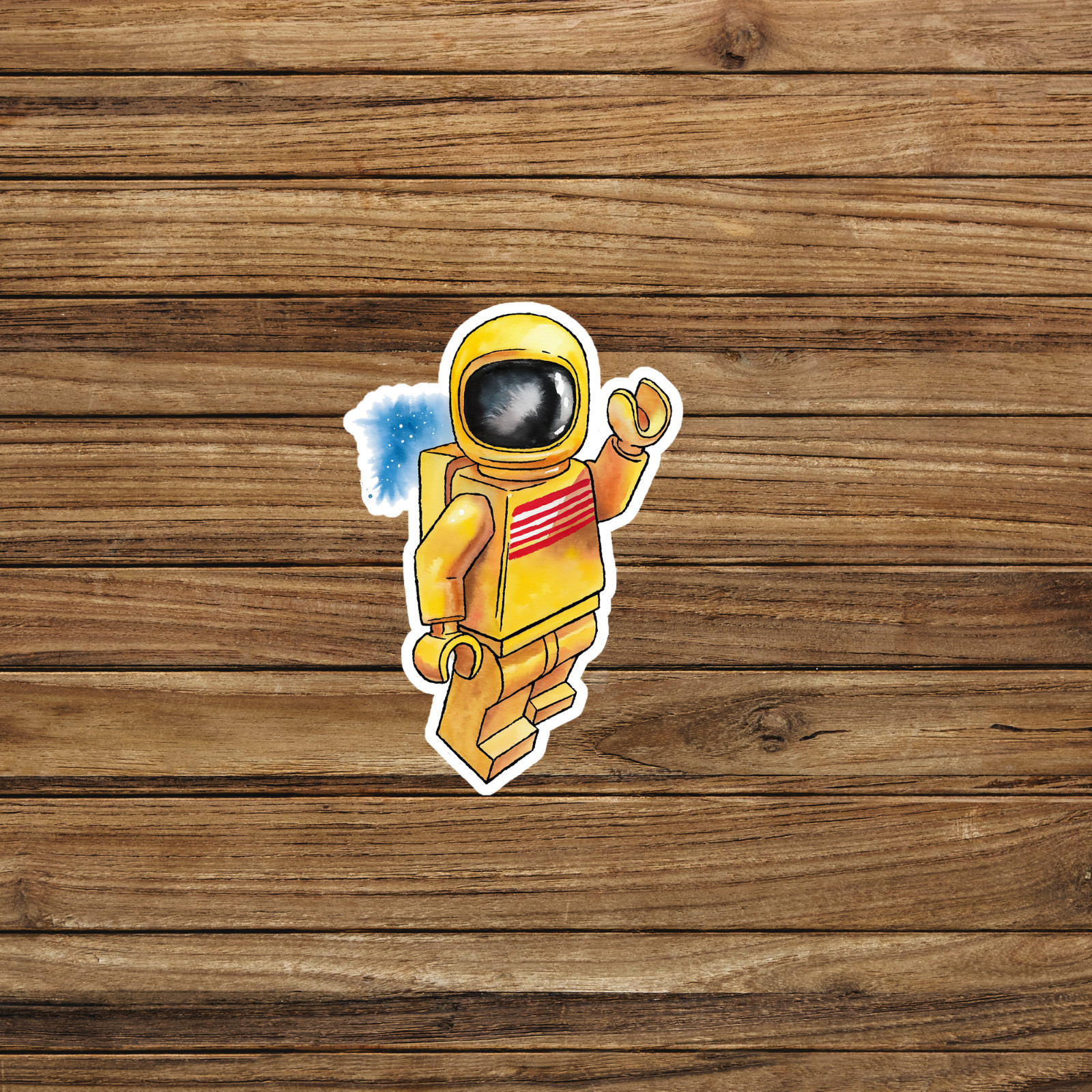 Retro Astronaut Toy Minifigure Watercolor Art Print Sticker #1340