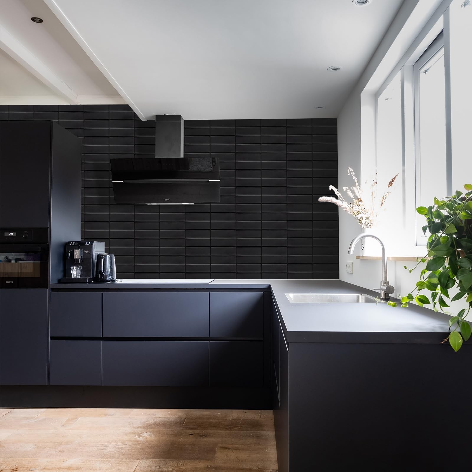 Backsplash Tile for Kitchen Peel and Stick, New Upgrade 12 x 12 inches, Black