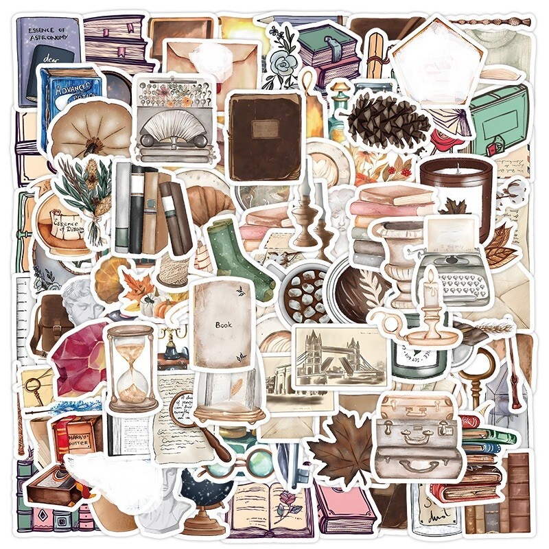 100pcs RETRO COTTAGECORE MAGIC Stickers, Stamps Books Flowers Rainbow, #224
