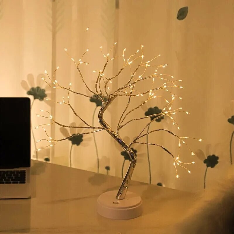 LED Table Lamp Tree Copper Wire USB/AA Battery Powered Bedroom Study Decorative