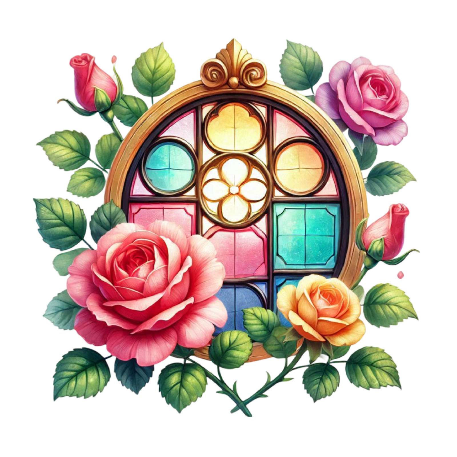 Wall Decal Sticker Roses Stained Glass Window Wall Sticker 18X18cm Large