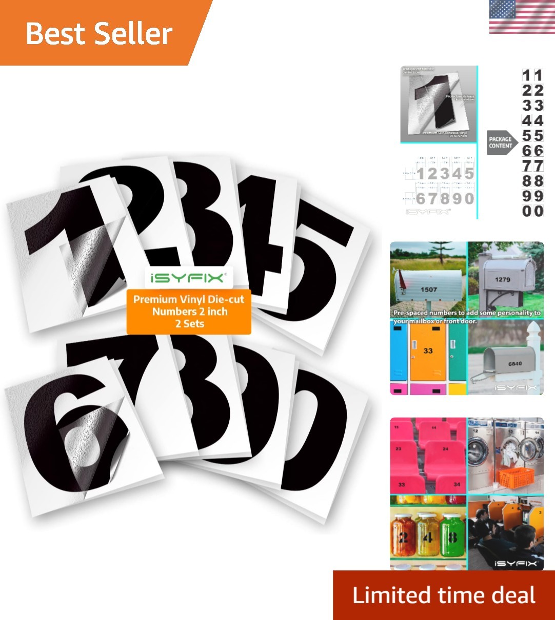 Complete Set of Self-Adhesive 2-Inch Vinyl Number Stickers – Indoor and Outdoor
