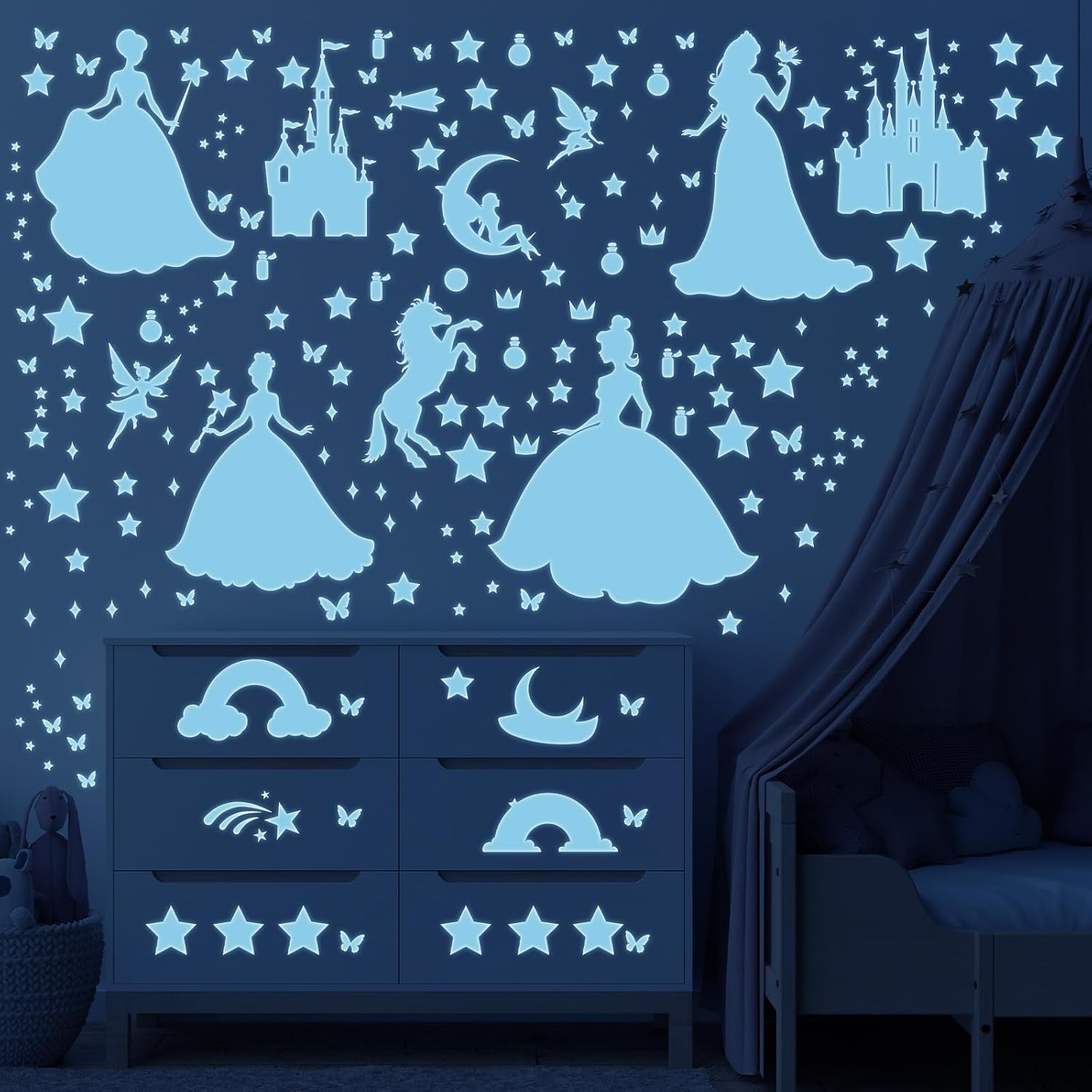 Glow in The Dark Stars for Ceiling Wall Decals Kids Room Decor Reusable