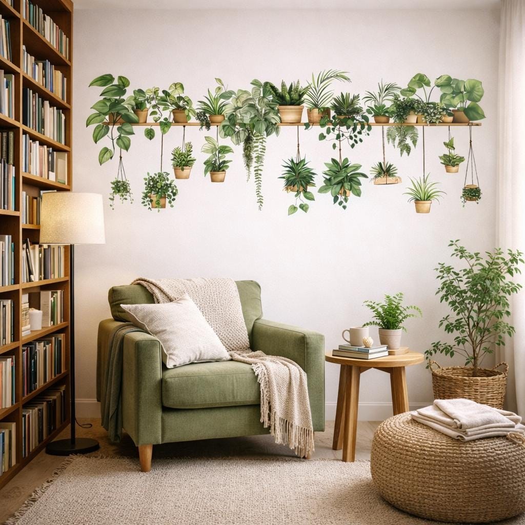 Indoor Plant Shelf Wall Decal | Potted Greenery Mural