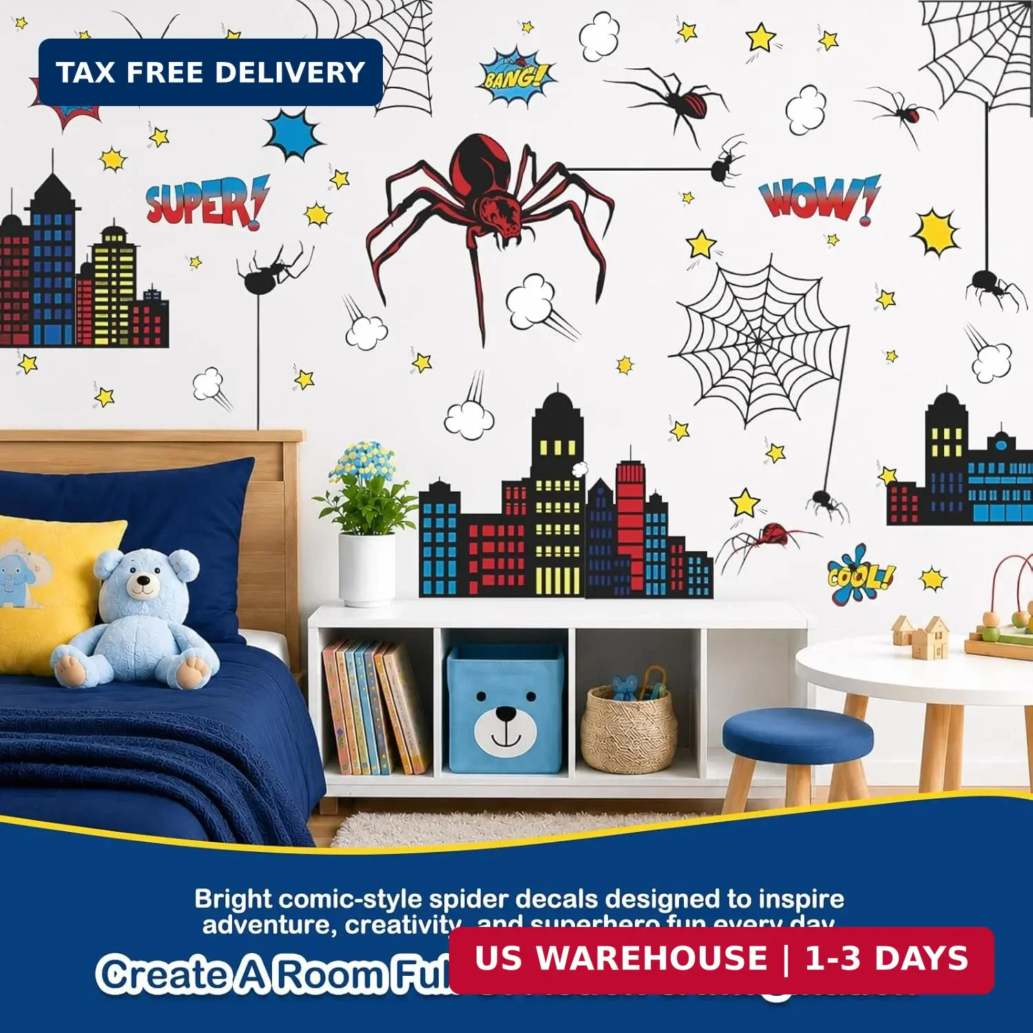 Superhero Wall Decor, Hero City Building Stars Stickers for Kids Boys, 70 Piece