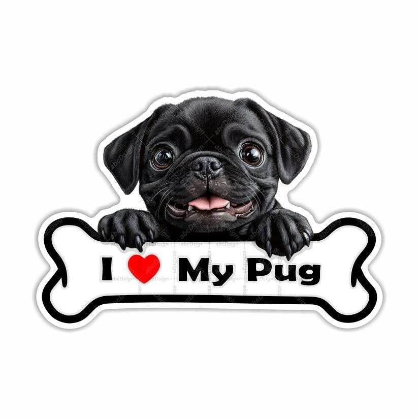 I Love My Pug Sticker| Vinyl Decal | Car Laptop Water Bottle Phone Helmet
