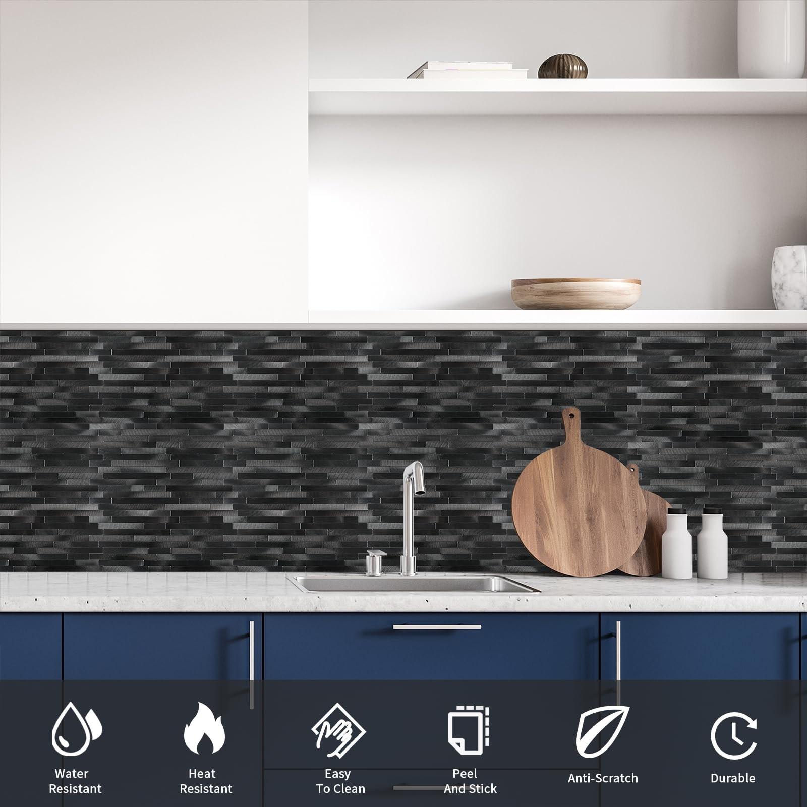 Peel and Stick Backsplash Linear Tile for Kitchen, Self Adhesive Brushed Alum…