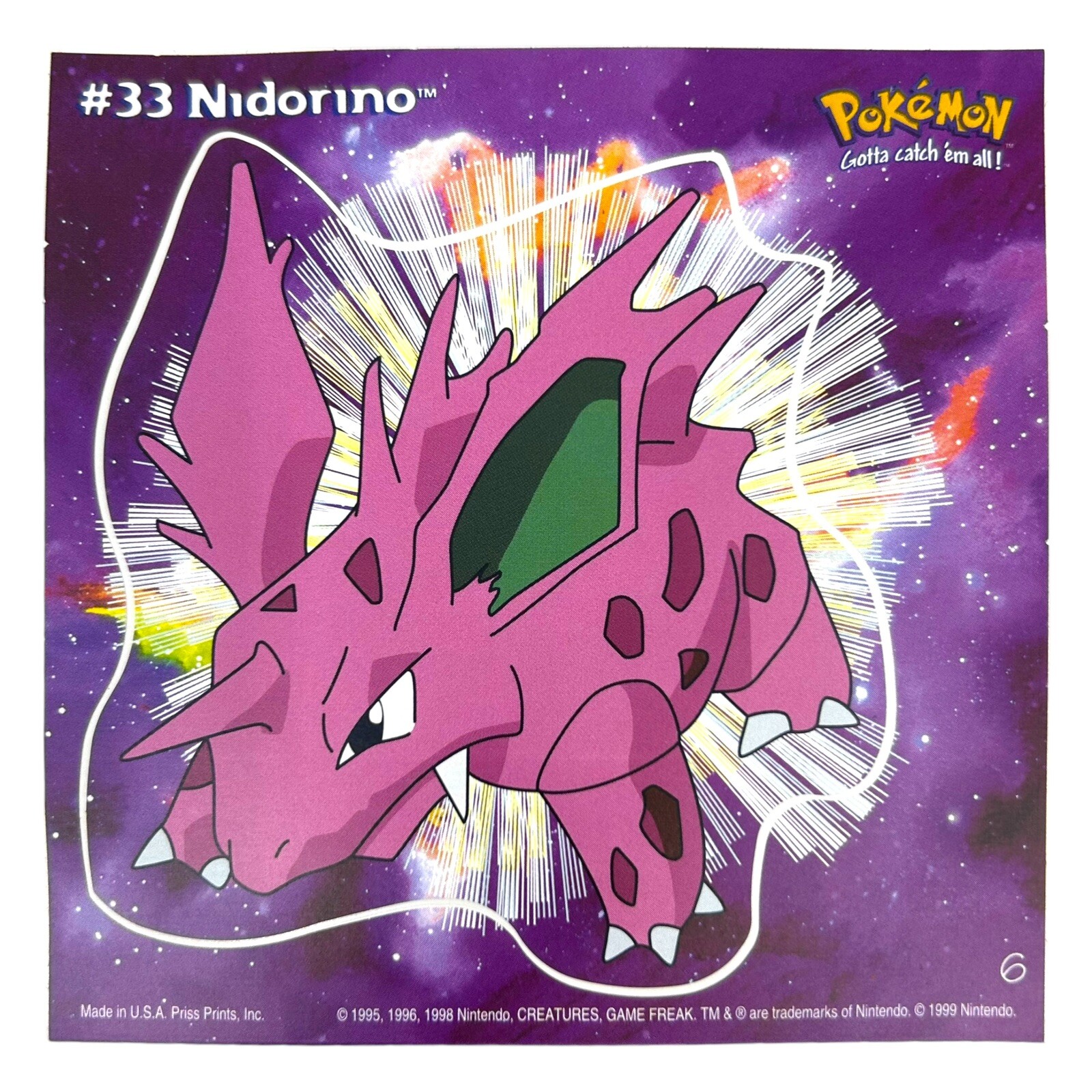 Pokemon Collect ’em Stick-Ups Nidorino #33 Large 4” Sticker Priss Prints