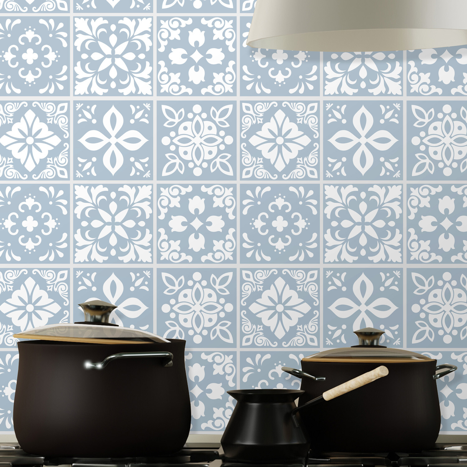 24pcs 6"x6" Triana Blue Grey Cemente Spanish Peel and Stick Tiles Backsplash DIY