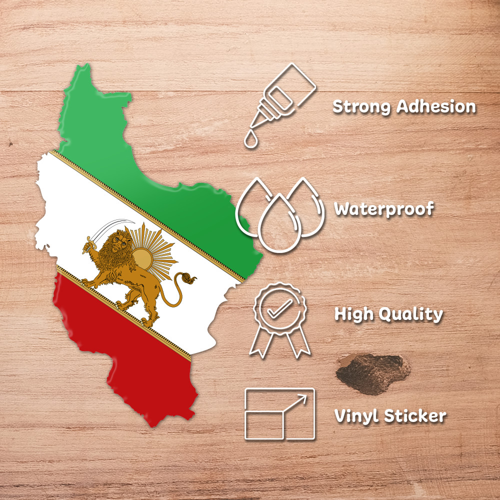 Persian Lion and Sun Iran Map Vinyl Sticker – Iran Flag Decal Waterproof Outdoor