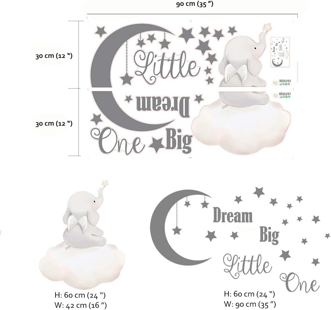 Easy Peel & Stick Elephant Wall Decals with Inspirational Quotes for Kids