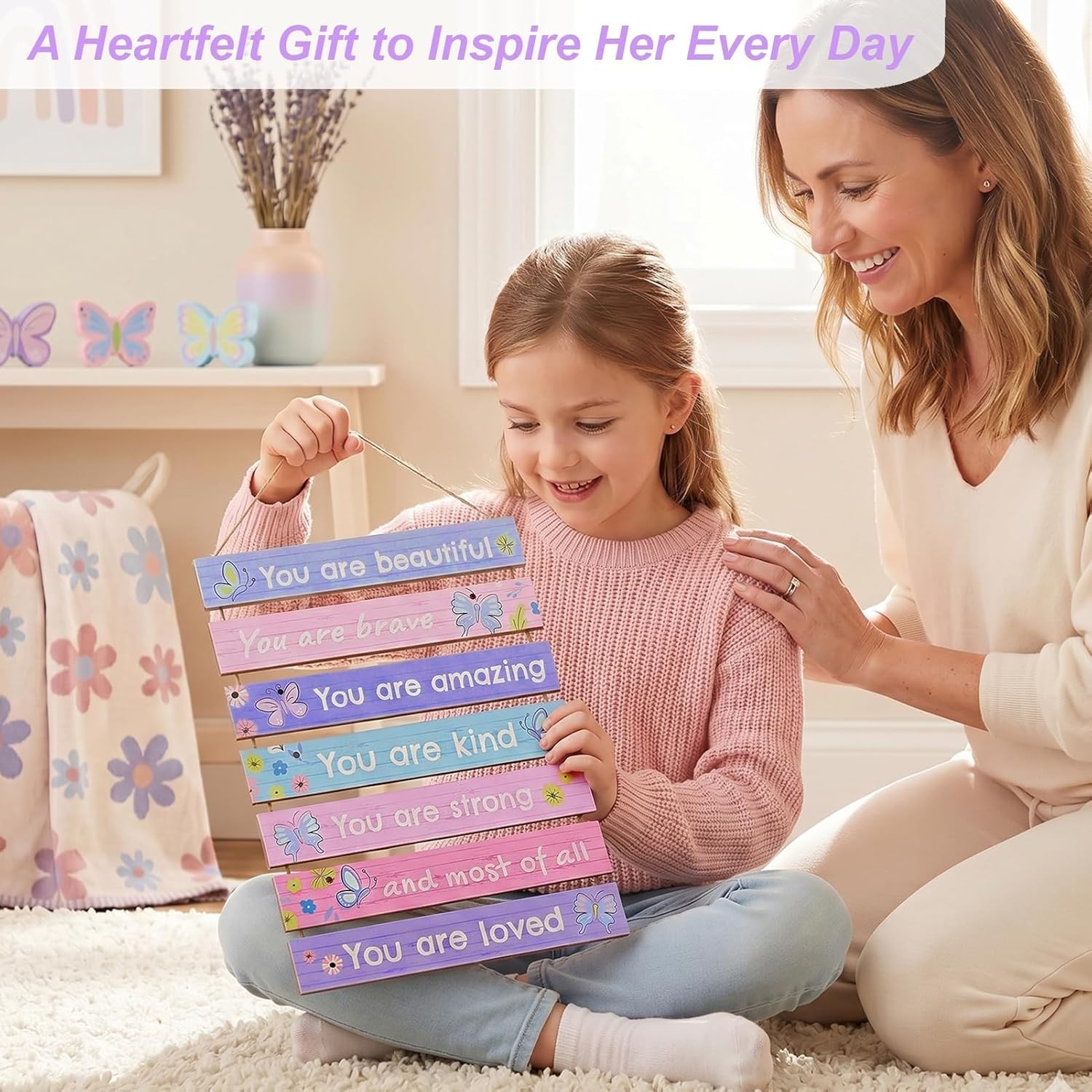 Girls Room Decor LED Light Wall Art for Kids Bedroom Inspirational Butterfly
