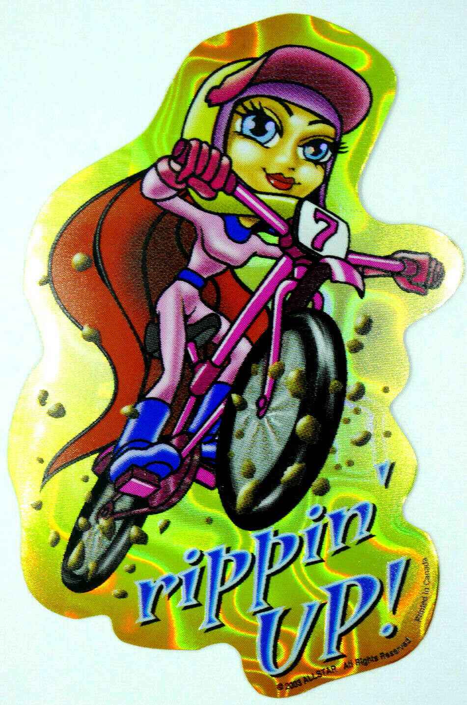 Cute Sporty Girl Holo Prism Vending Sticker Decal Glossy 2003 BMX Racing
