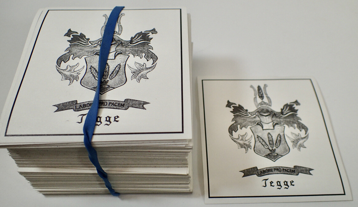 (200) TEGGE Black & White Family Crest Coat Of Arms Stickers Decals 3 1/2" x 3"