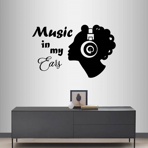 Vinyl Decal Music in My Ears Phrase Girl Headphones Dj Any Room Wall Sticker 950
