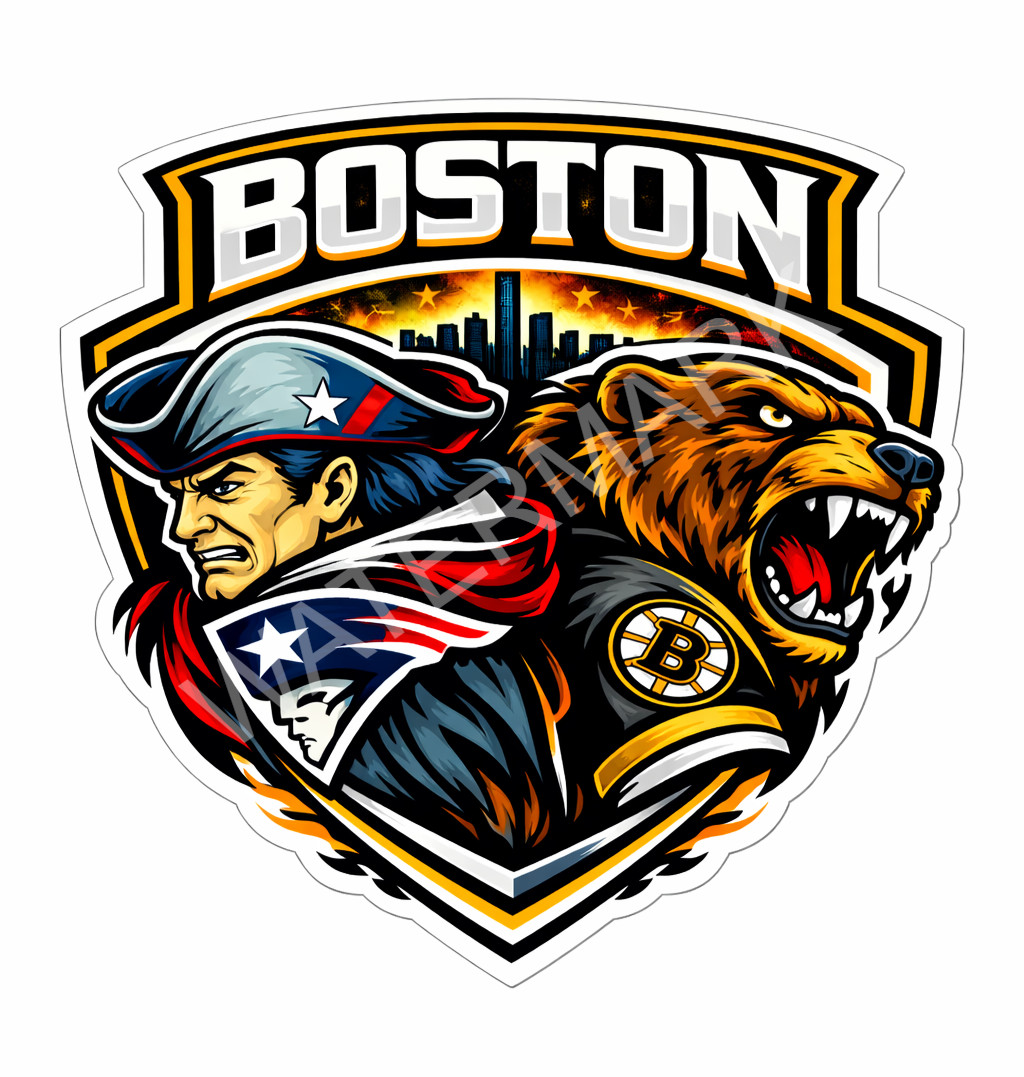 Boston Sports Mashups Laminated Vinyl Sticker/Decal Bruins Patriots 02