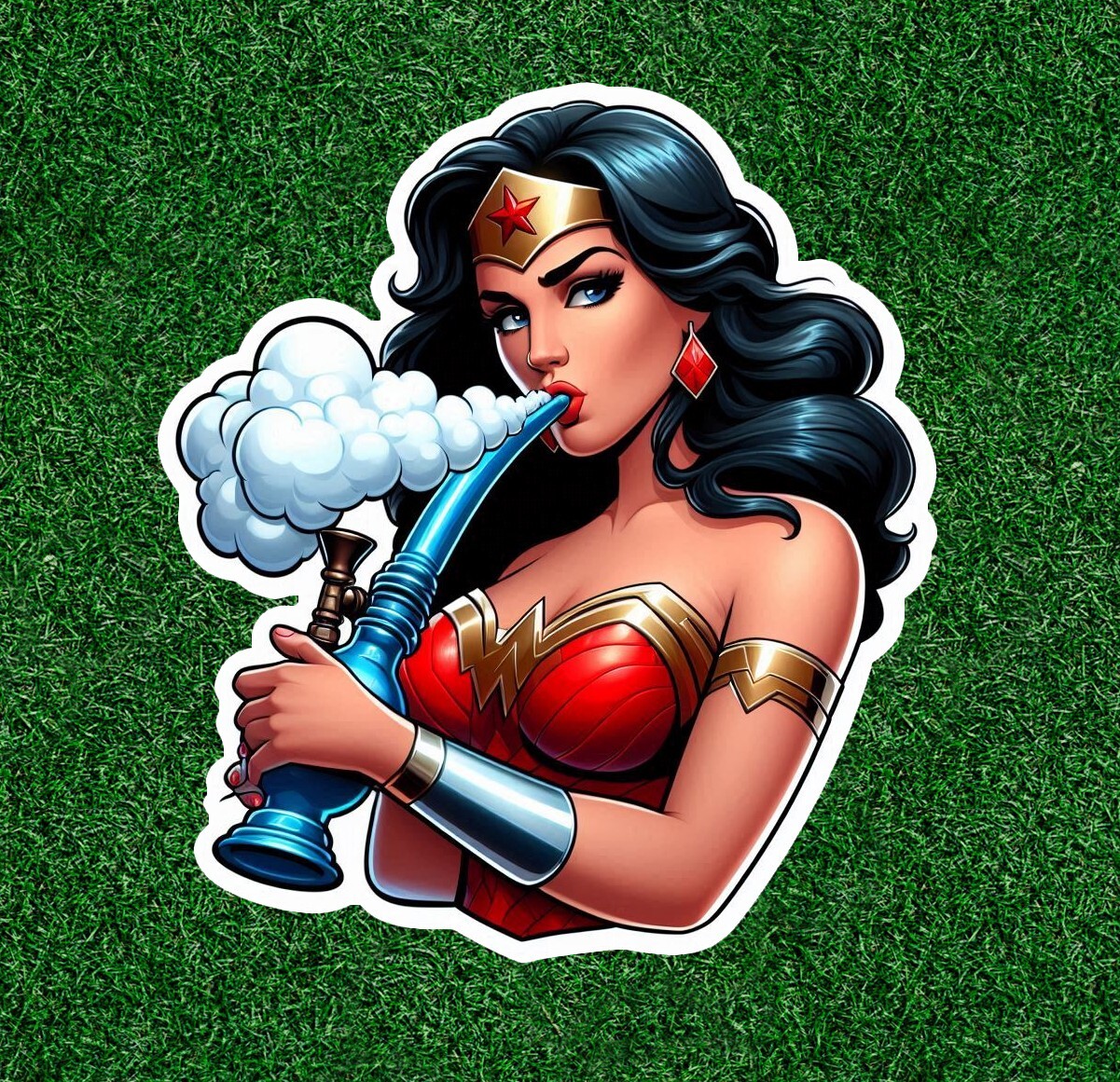 Wonder Woman hitting the bong vinyl sticker decal – Several Sizes available