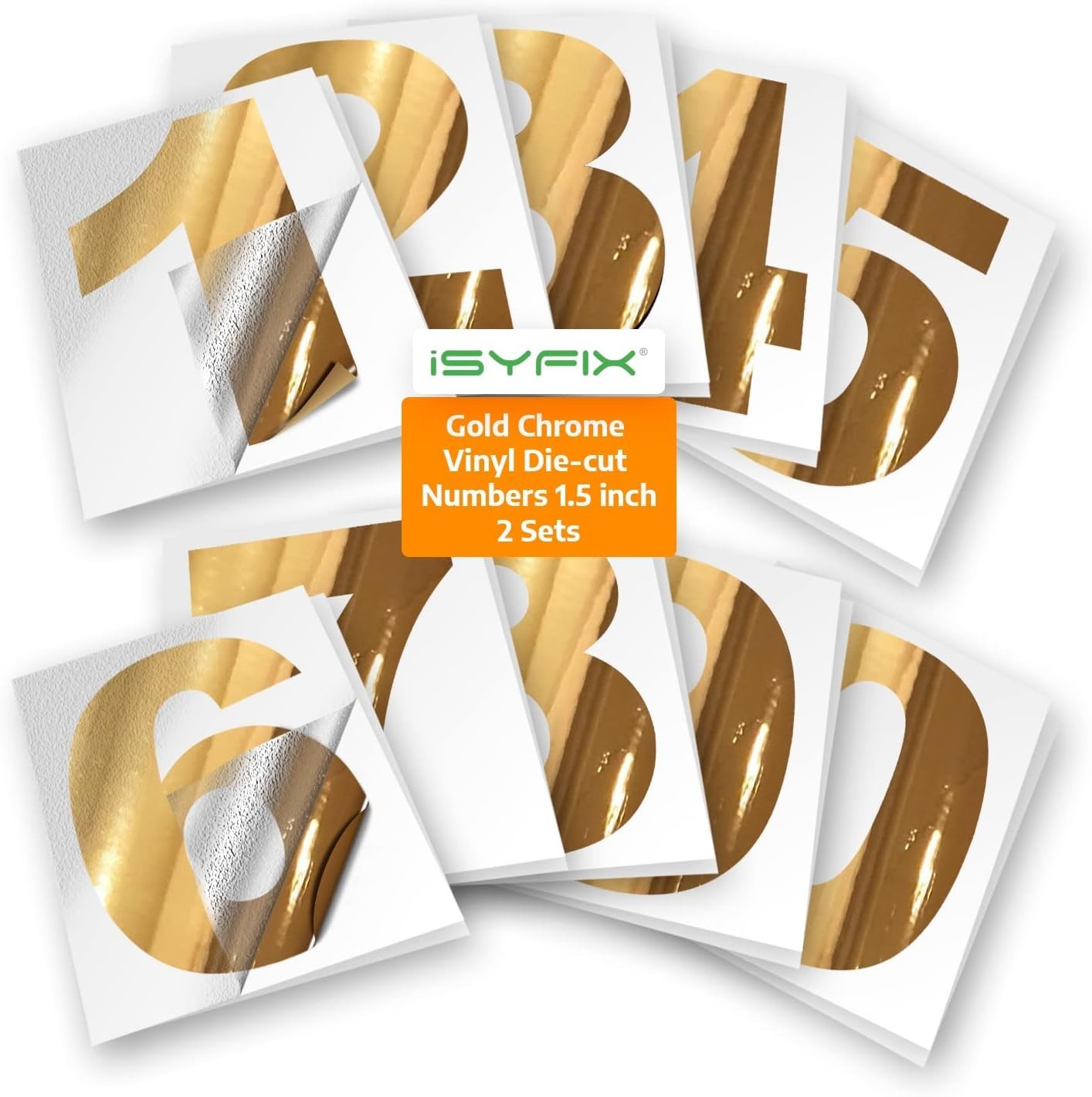 Self-Adhesive Gold Chrome Number Stickers – 20-Piece Set for Home or Business