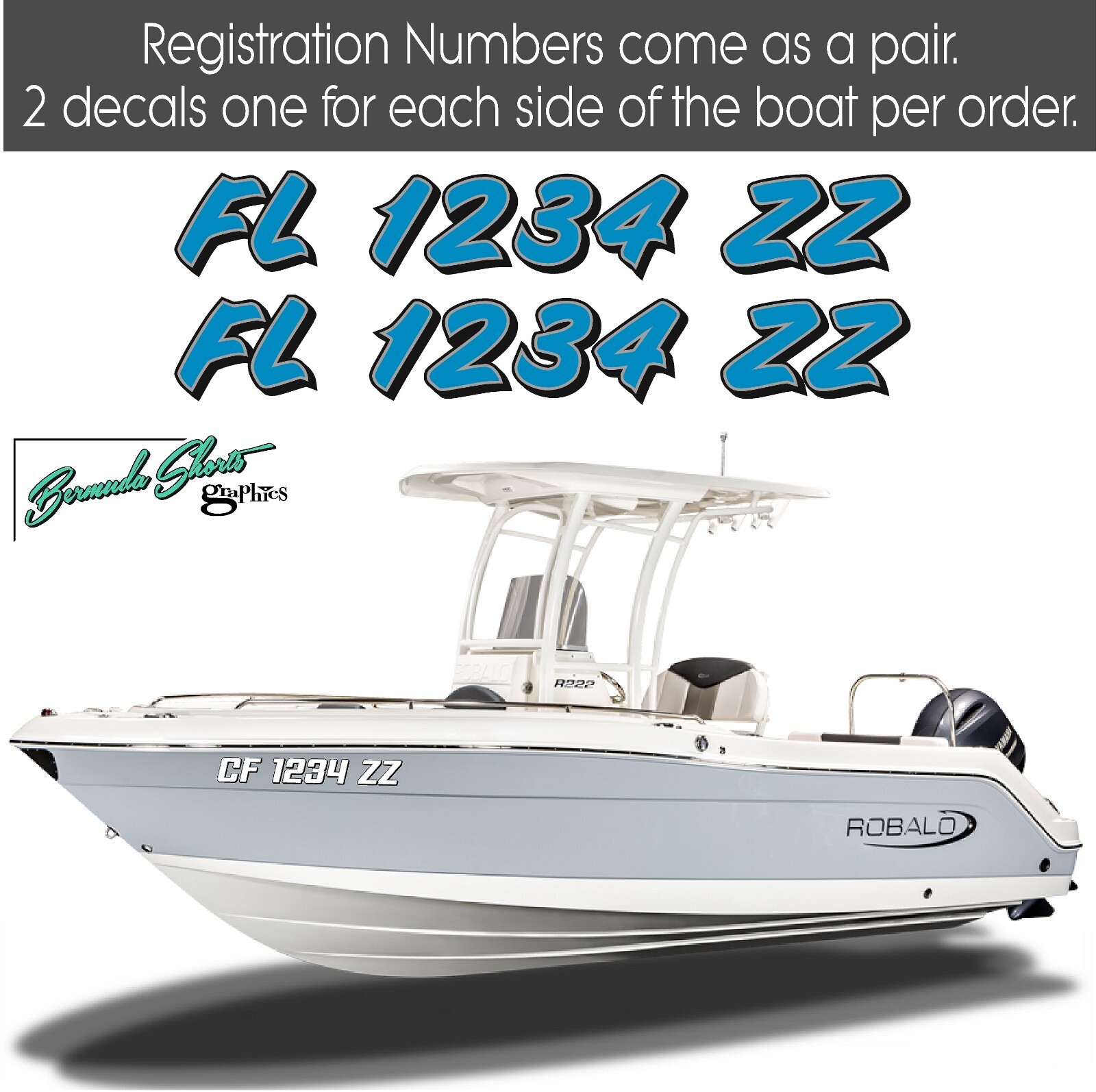 Boat Registration Numbers & Letters 2 Pack 3" x 15" Boat & Jetski Stickers 2CL