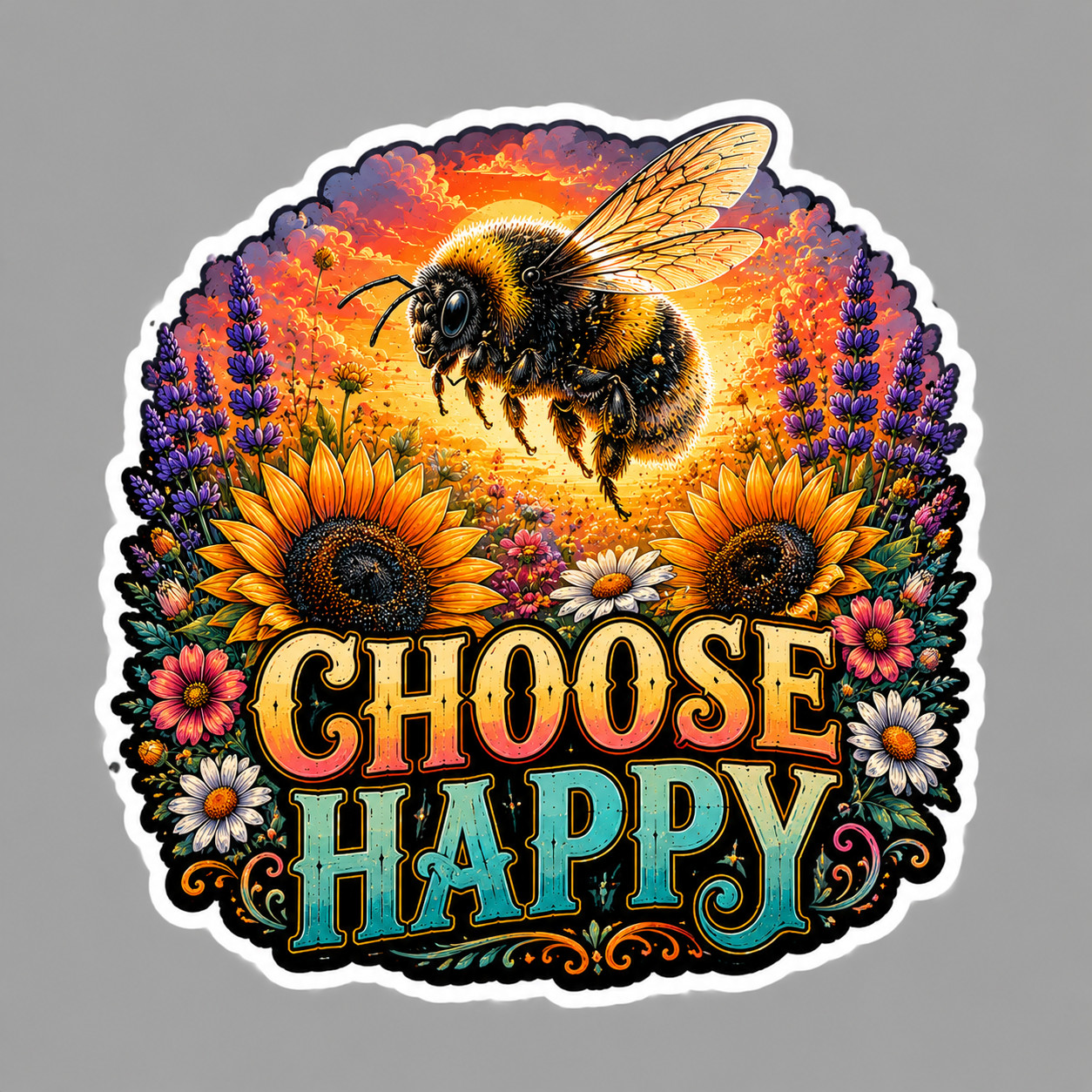 Bumble Bee Sticker Vinyl Decal Choose Happy Sunflowers Wildflowers Positive Gift