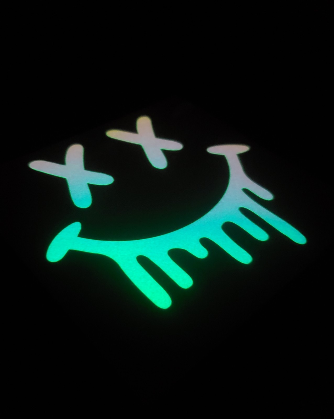 Glow In The Dark Smiley Face Drip Vinyl Decal Medium Size Sticker Bright Opal