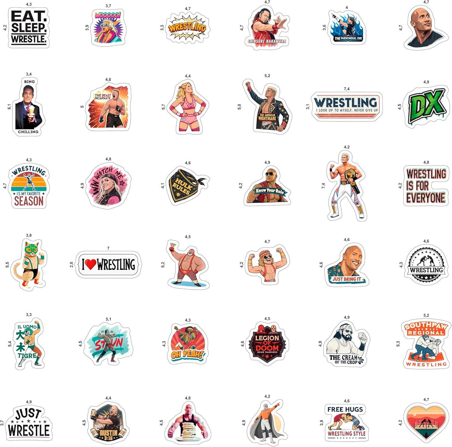 100Pcs Wrestling Stickers Pack – Fighter Vinyl Decals, Water Bottle, Laptop – Wa