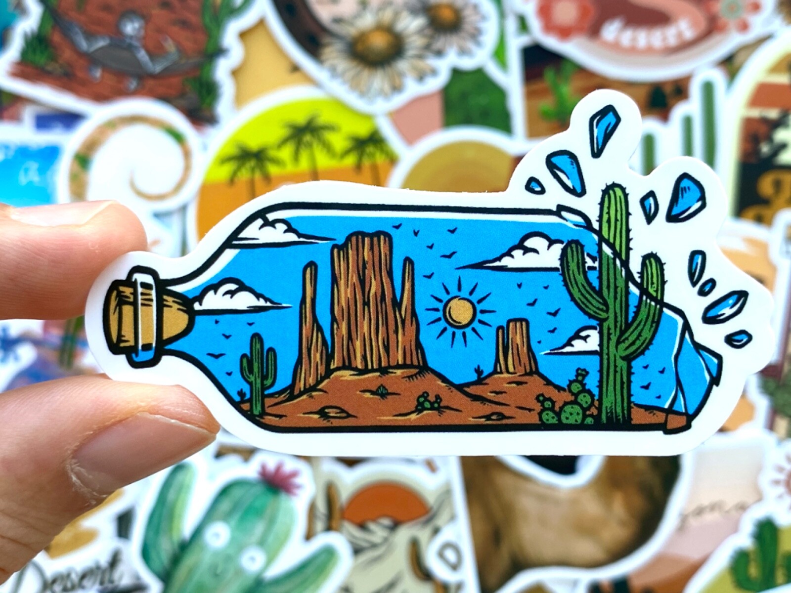 5-50 pcs Cactus Stickers, Retro Travel Arizona Canyon Camel Desert Vinyl Decals