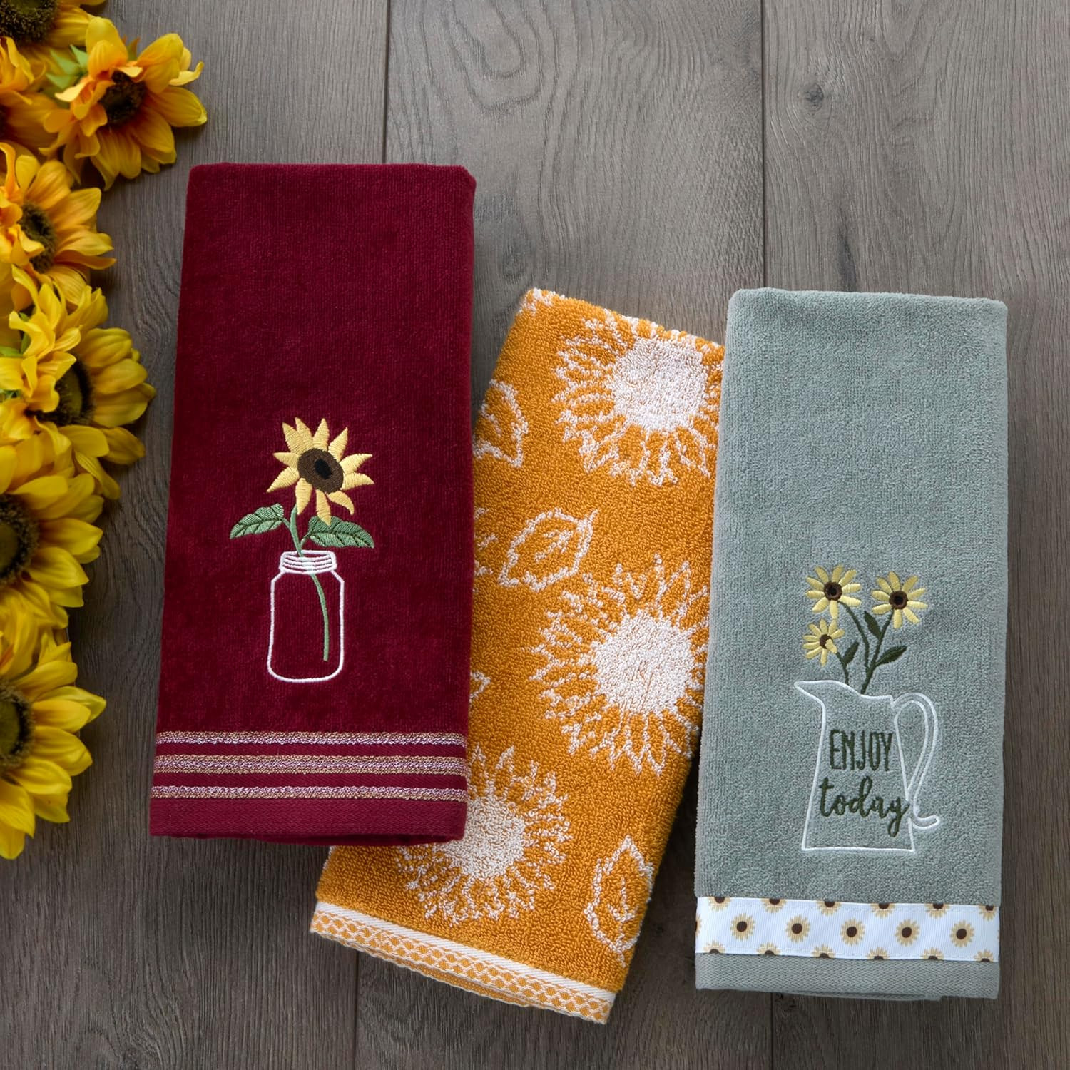 by Sunflower In Jar 2 Pc Hand Towel Set, Wine