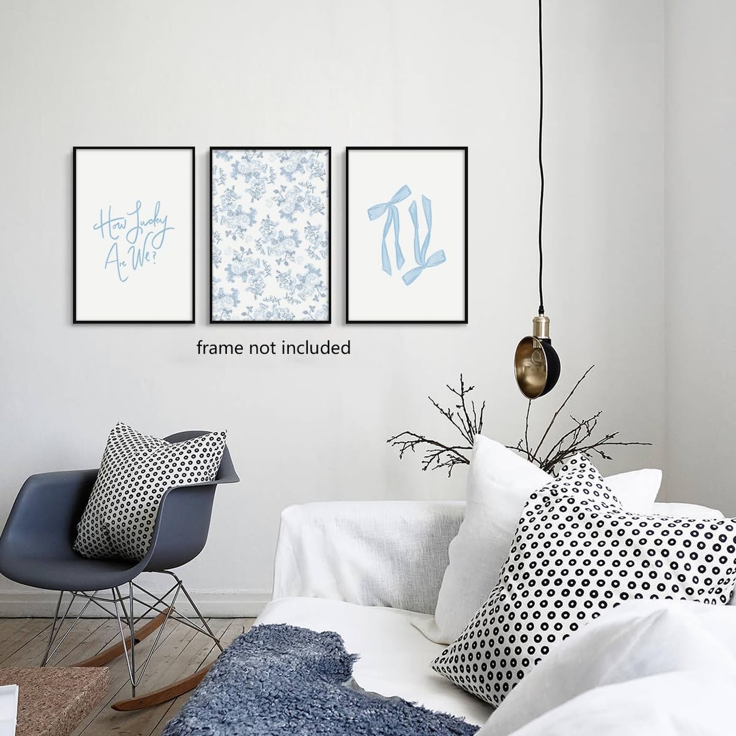 Nanxiwofee How Lucky Are We Art Canvas, Set of 3 Light Blue Aesthetic Posters…