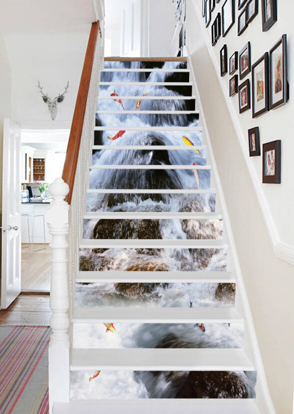 3D River Goldfish AZ352 Stair Risers Decoration Mural Vinyl Wallpaper Kay
