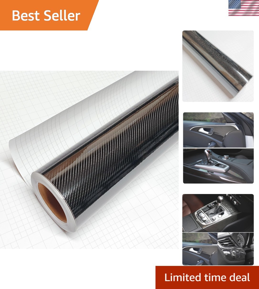 High Gloss 6D Black Carbon Fiber Vinyl Wrap Sticker with Air Release Bubble F…