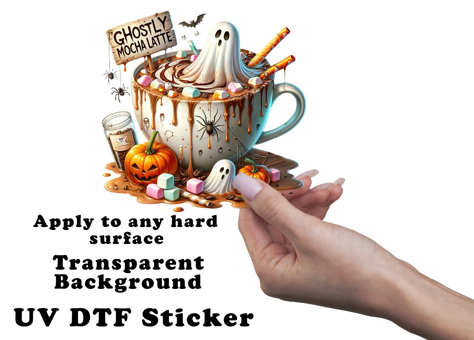 Halloween Ghostly Mocha Latte UV DTF Transparent Sticker / Decal