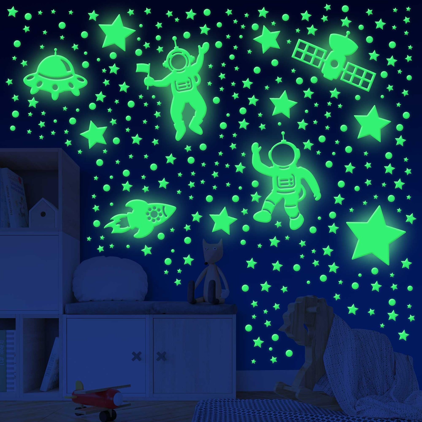 556PCS Glow Dark Stars Ceiling 3D Space Galaxy Stickers Astronaut Rocket Planet