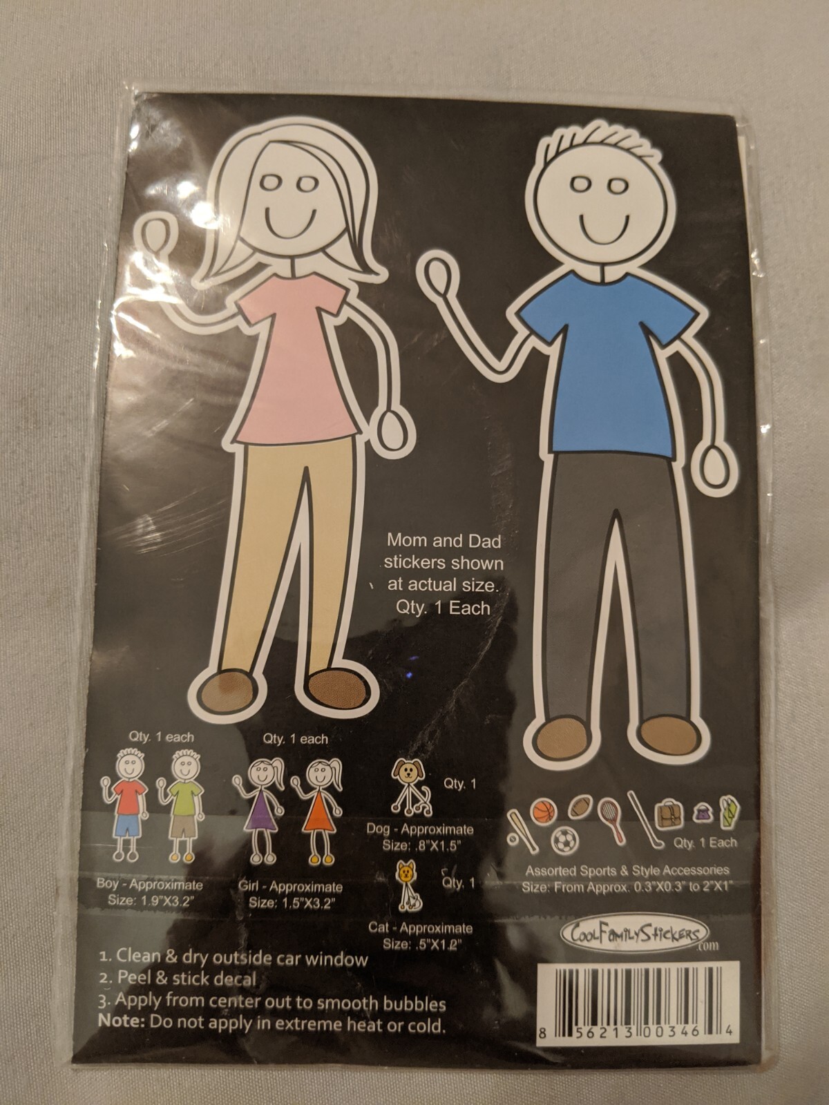 NIP Colored Family Stickers For Car Vehicle Window 18 Pack Mom, Dad, Kids, Pets