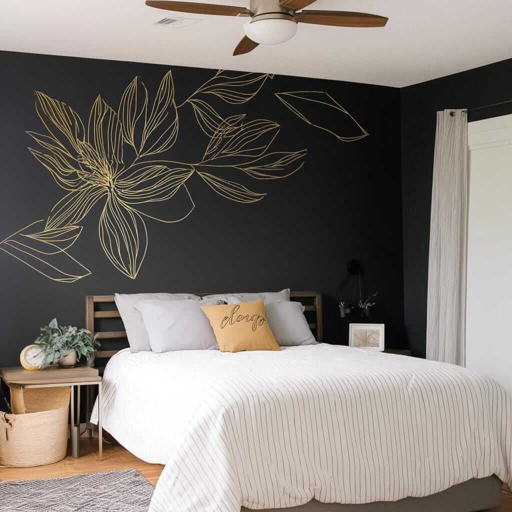 Gold Flower Wall Decal | Botanical Line Art Wall Sticker