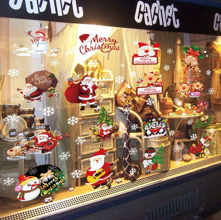 Christmas Santa Claus Reindeer Window Clings Wall Decor Glass Door Sticker Decal