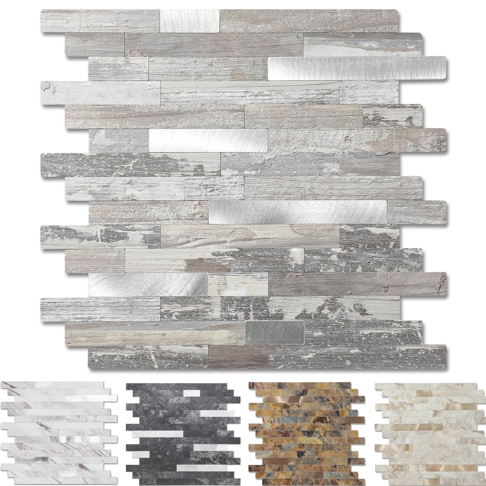 Yipscazo 20 – Sheet Peel and Stick Wood Metal Tile Backsplash, Stick on Tiles…
