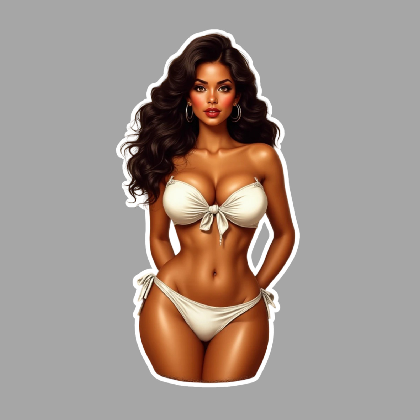 Pinup girl sticker vinyl decal bikini model lingerie white brunette cleavage
