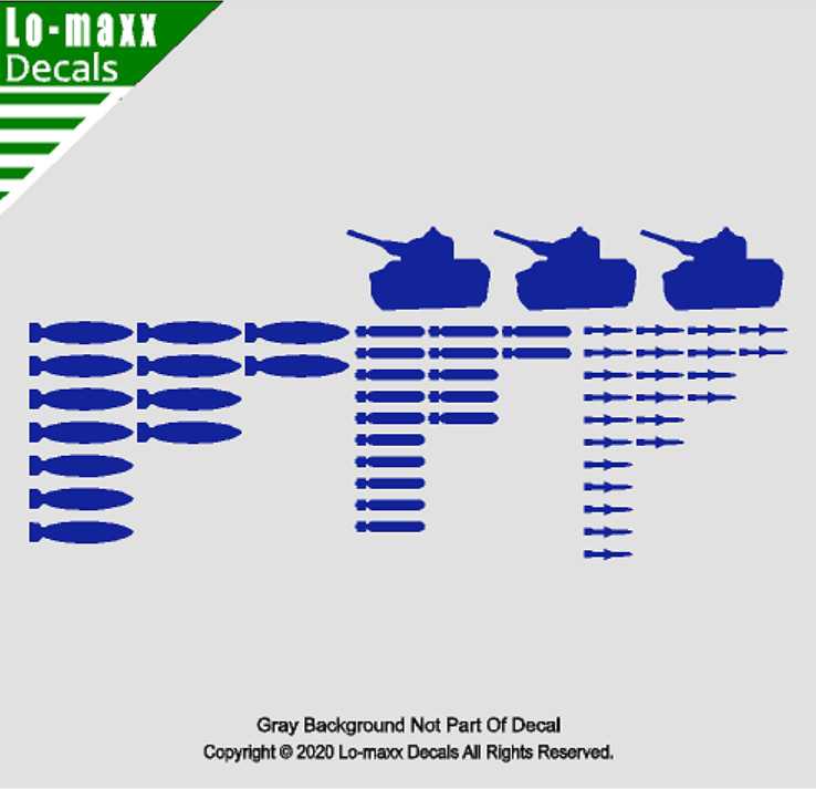Set Of 53 Bombs And 3 Tanks Military Aircraft Kill Markings Die Cut Vinyl Decal