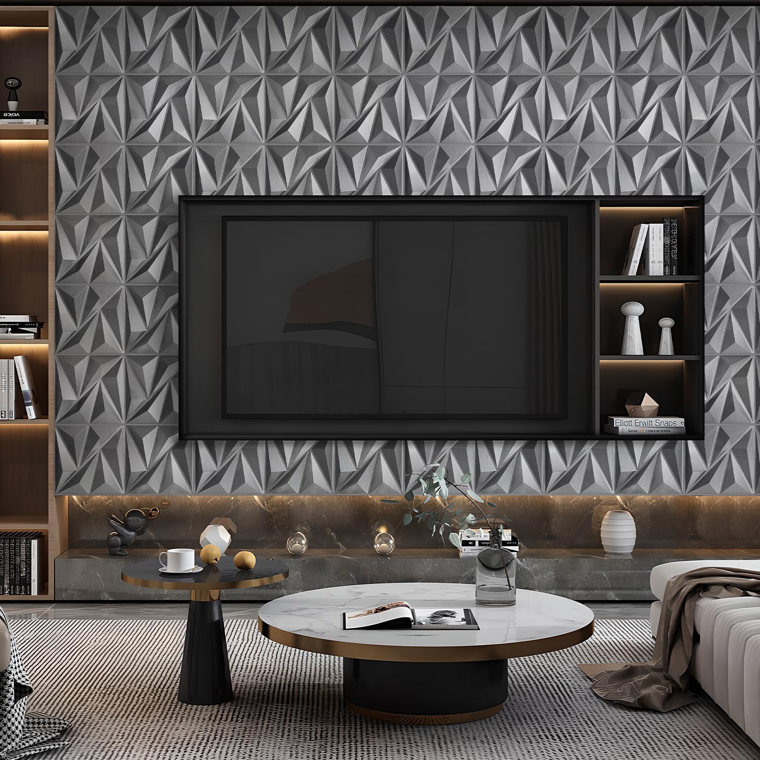 33 Pack 3D Textured Wall Panels – Brushed Silver Decor for Any Room