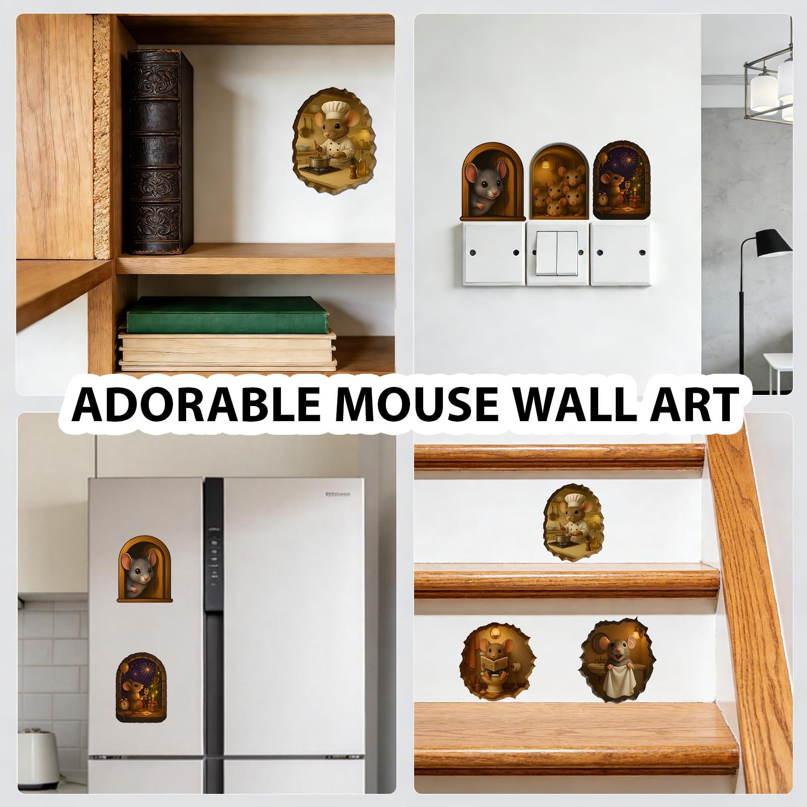 Mouse Hole Wall Decal 48 Pcs, 3D Illusion Peel and Stick Vinyl, Removable Wat…