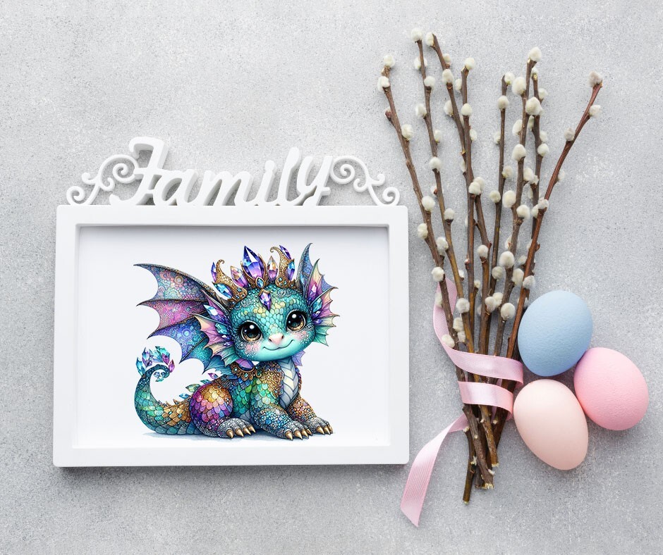 Teal Purple Crystal Patchwork Dragon UV DTF Transparent Sticker / Decal
