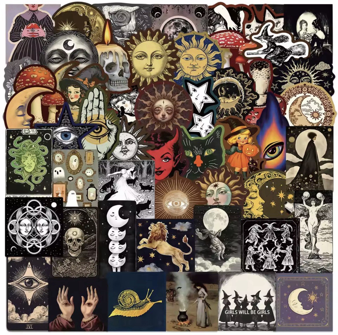 Gothic Dark Style Stickers 50pc Spooky Gothic Celestial Stickers FREE SHIPPING