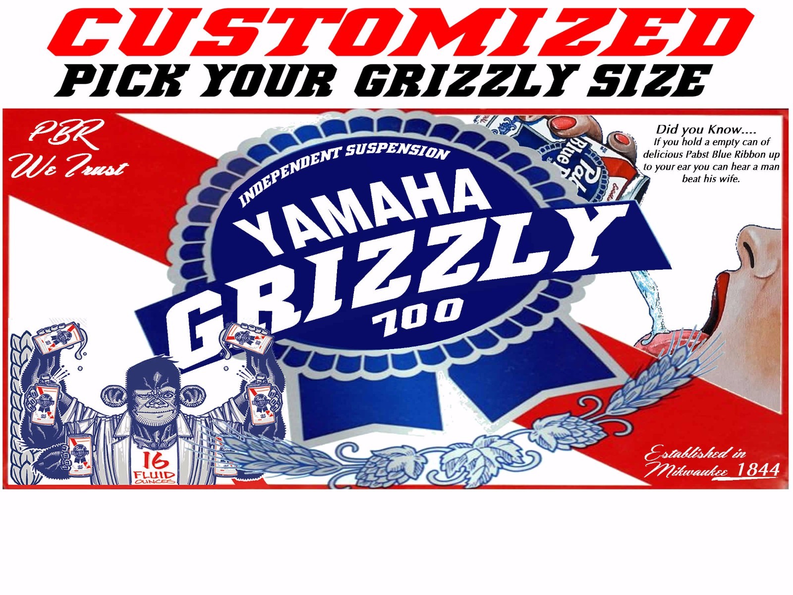 Yamaha Grizzly ATV Tank Beer Decal Pabst sticker 450 550 550 660 700