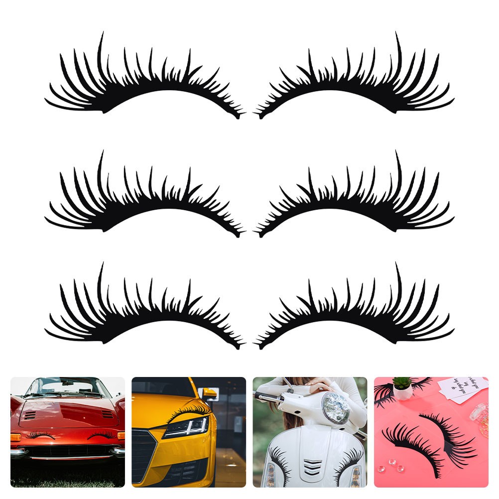 3 Pairs Car Eye Lashes for Headlights Black Eyelash Shape