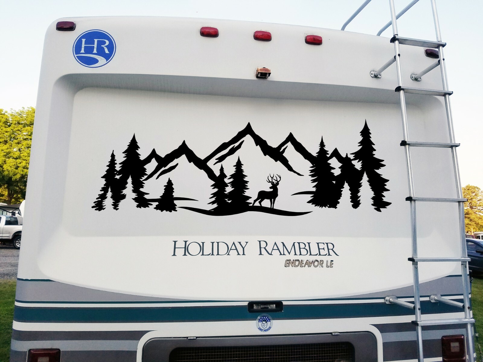 Deer Mountain Forest Scene – Camper RV Graphics Travel Trailer – Die Cut Sticker