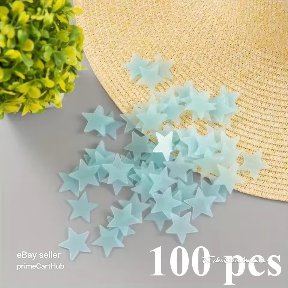 3D 100 pcs Stars & Moon Set – Fluorescent Ceiling stickers for Nursery & Bedroom