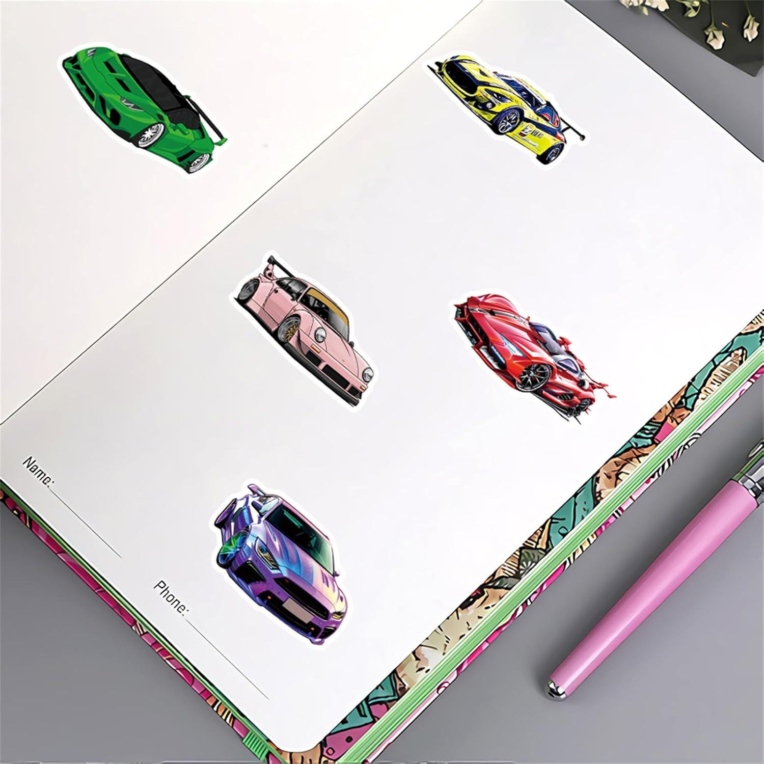 50pcs Kids Car Stickers Pack Waterproof Vinyl Racing Sports Cartoon Decals Set